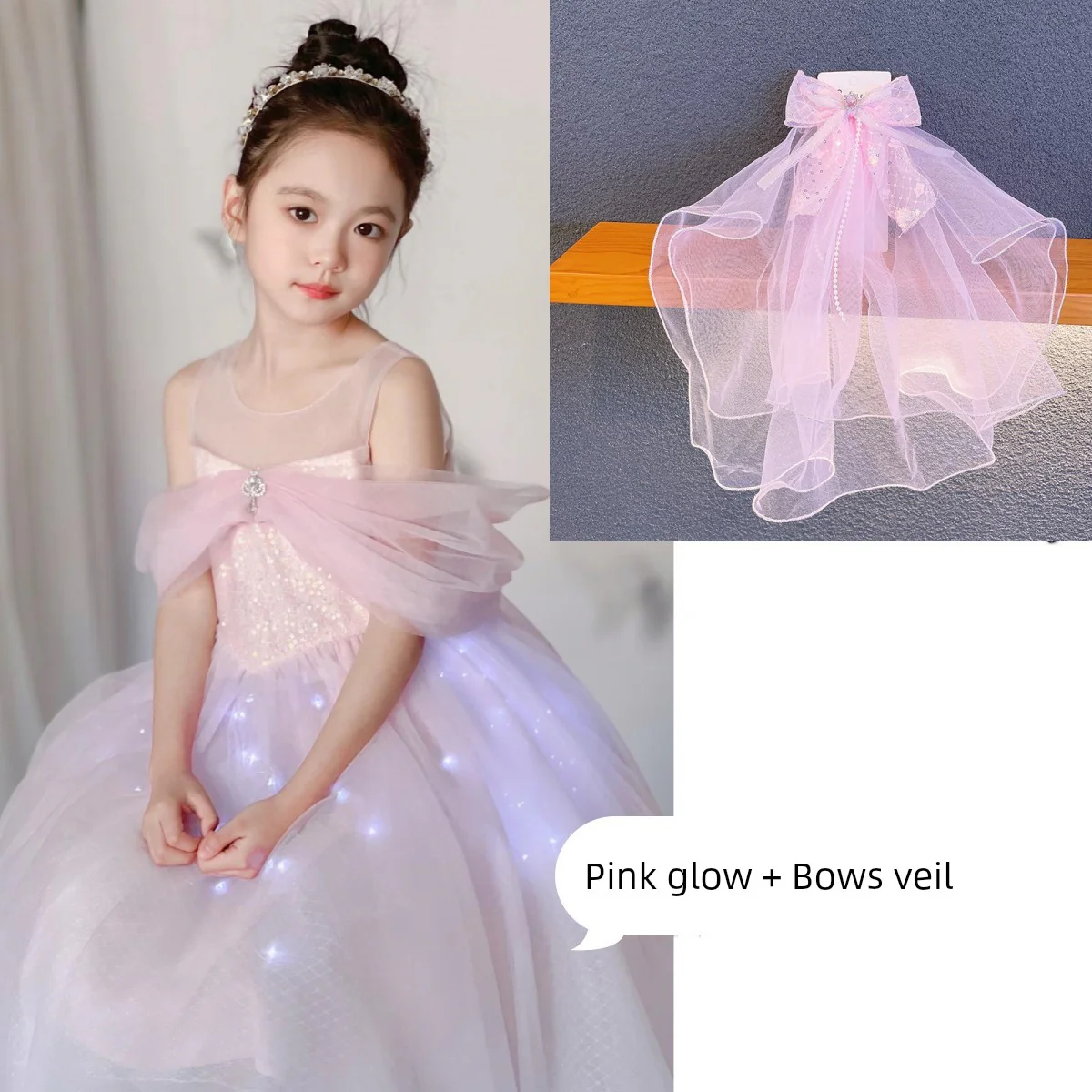 Luminous Princess Dress Girl Summer Aisha Dress Blue Birthday Pink Gauze Dress 61 Flower Girl Dress - Image 26