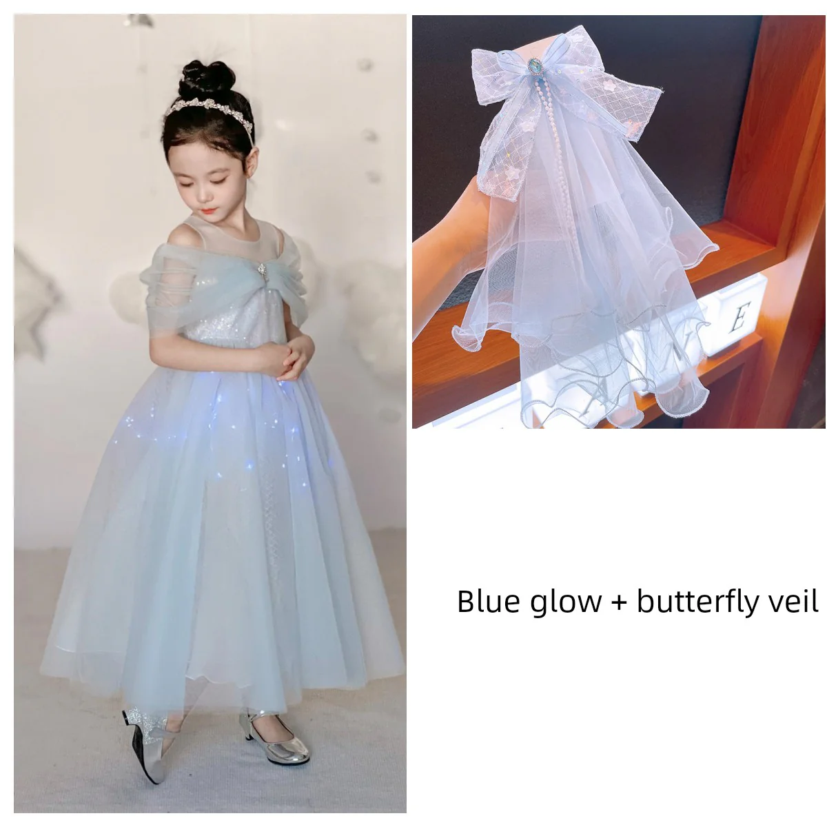Luminous Princess Dress Girl Summer Aisha Dress Blue Birthday Pink Gauze Dress 61 Flower Girl Dress - Image 43