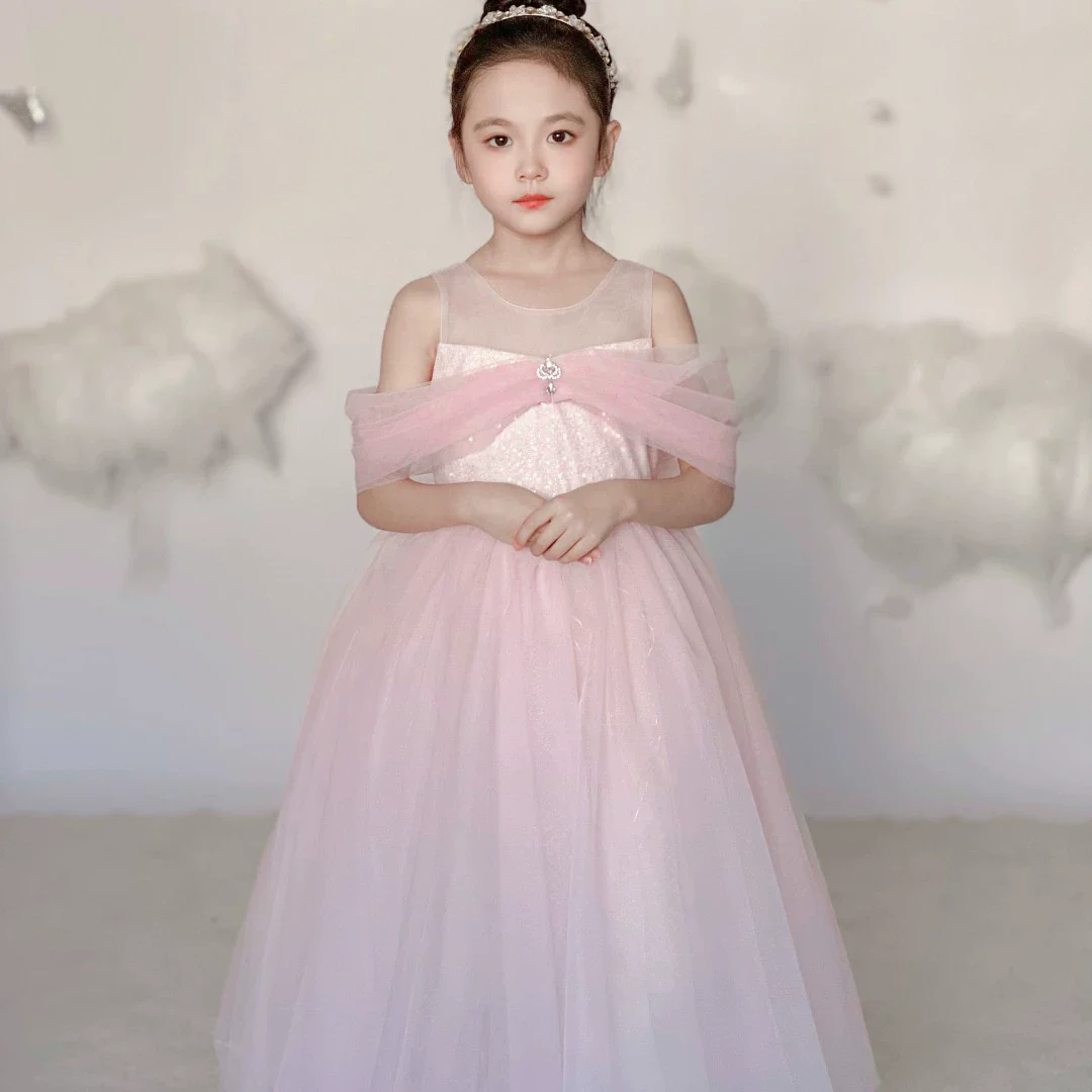 Luminous Princess Dress Girl Summer Aisha Dress Blue Birthday Pink Gauze Dress 61 Flower Girl Dress - Image 9