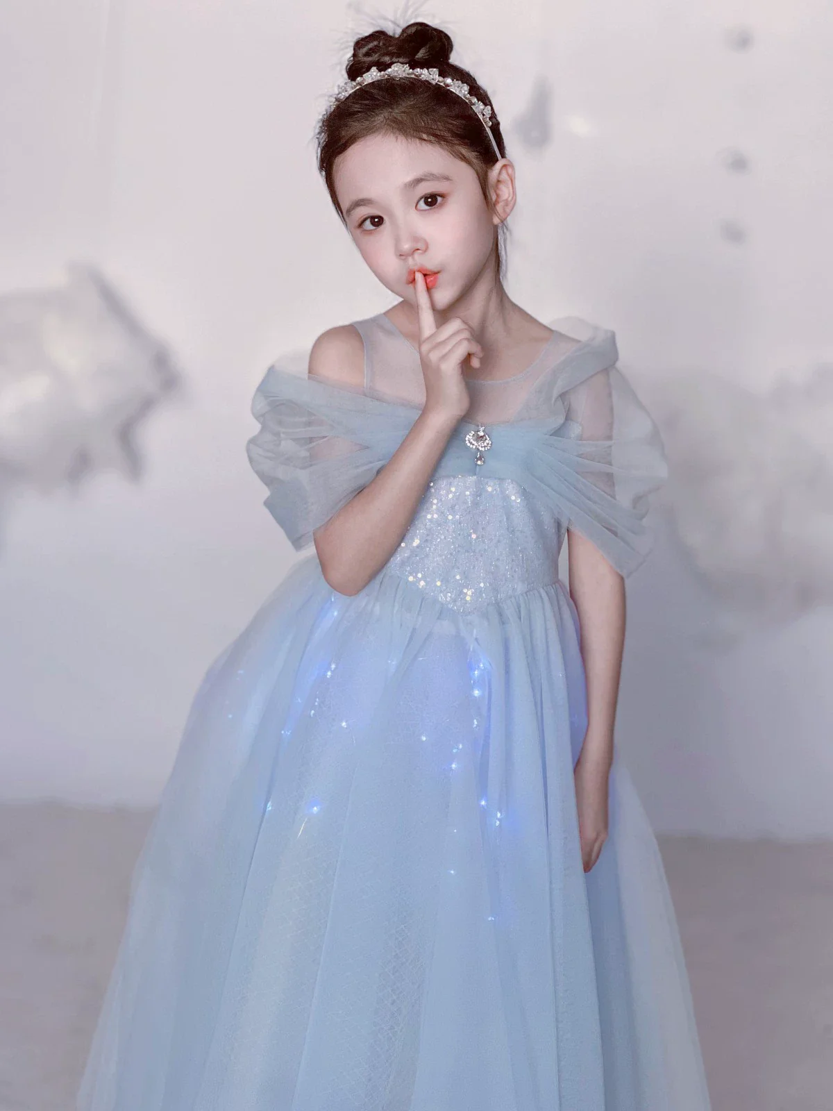 Luminous Princess Dress Girl Summer Aisha Dress Blue Birthday Pink Gauze Dress 61 Flower Girl Dress - Image 2