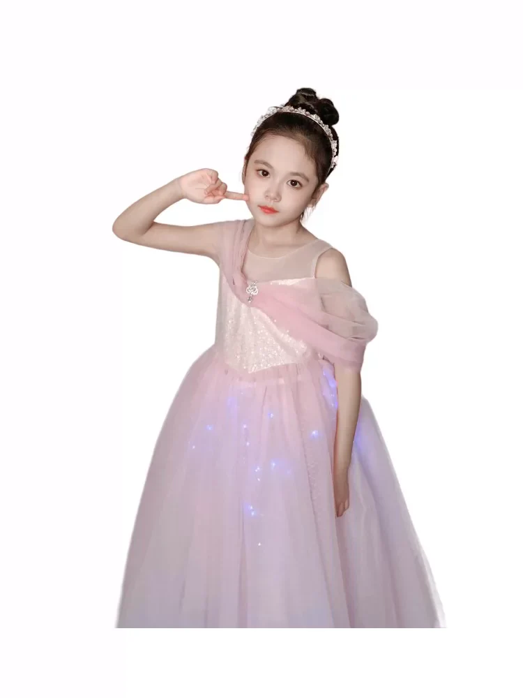 Luminous Princess Dress Girl Summer Aisha Dress Blue Birthday Pink Gauze Dress 61 Flower Girl Dress - Image 5