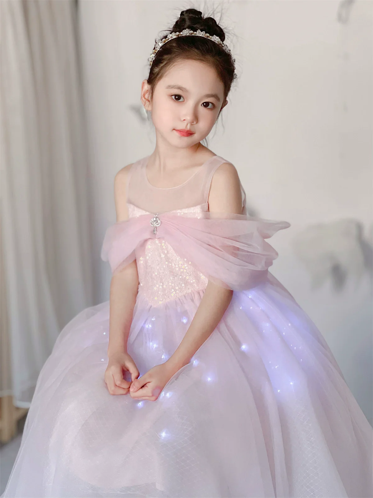 Luminous Princess Dress Girl Summer Aisha Dress Blue Birthday Pink Gauze Dress 61 Flower Girl Dress - Image 7