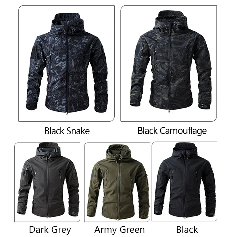 Lurker Shark Skin Soft Shell Tactical Jacket Men Waterproof Fleece Hooded Coat Hunt Clothes Autumn New Outdoor Camouflage Jacket - Image 3