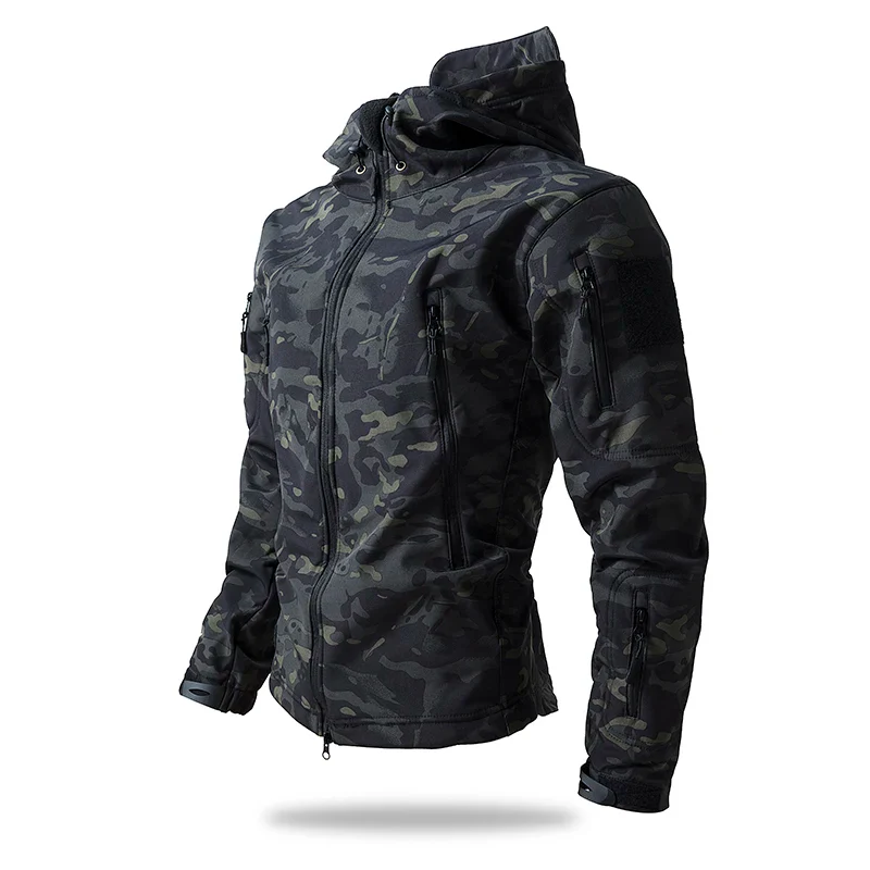 Lurker Shark Skin Soft Shell Tactical Jacket Men Waterproof Fleece Hooded Coat Hunt Clothes Autumn New Outdoor Camouflage Jacket - Image 7