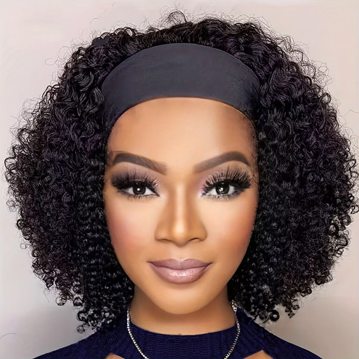 Luxurious Kinky Curly Headband Wig - 150% Density Brazilian Virgin Human Hair, Natural Black,, Glueless with Random Headband - Image 3