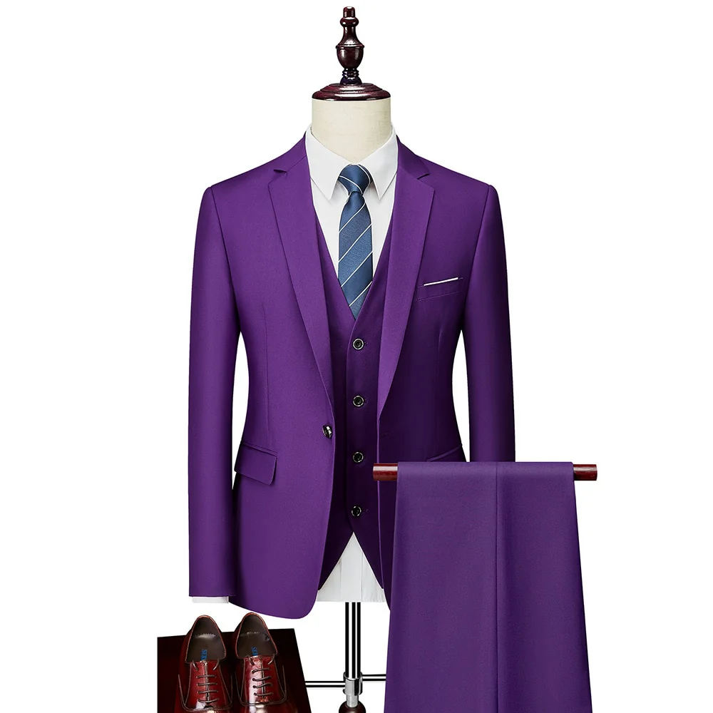 Luxury 3 Piece Men's Wedding Suit Fashion Men's Slim Solid Color Business Office Suit Sets Large Size Men Blazer+ Pants + Vest - Image 14