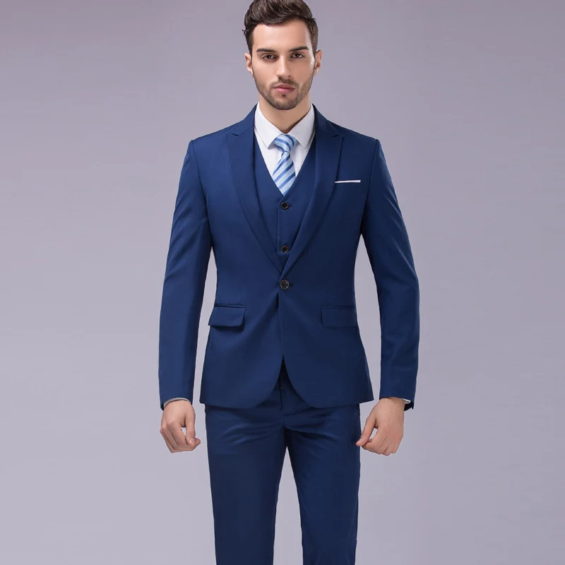 Luxury 3 Piece Men's Wedding Suit Fashion Men's Slim Solid Color Business Office Suit Sets Large Size Men Blazer+ Pants + Vest - Image 24