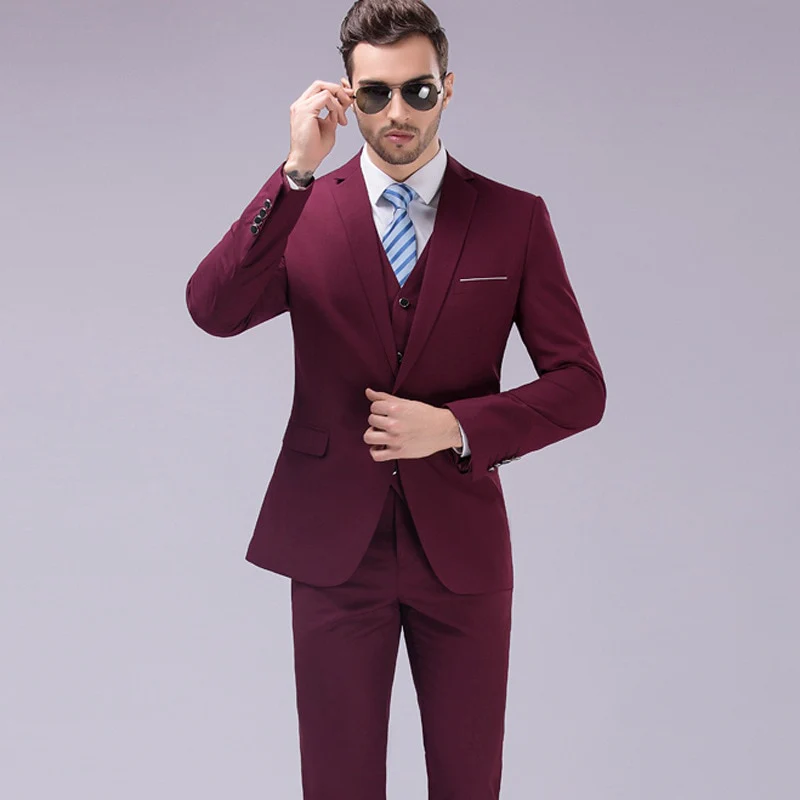 Luxury 3 Piece Men's Wedding Suit Fashion Men's Slim Solid Color Business Office Suit Sets Large Size Men Blazer+ Pants + Vest - Image 10