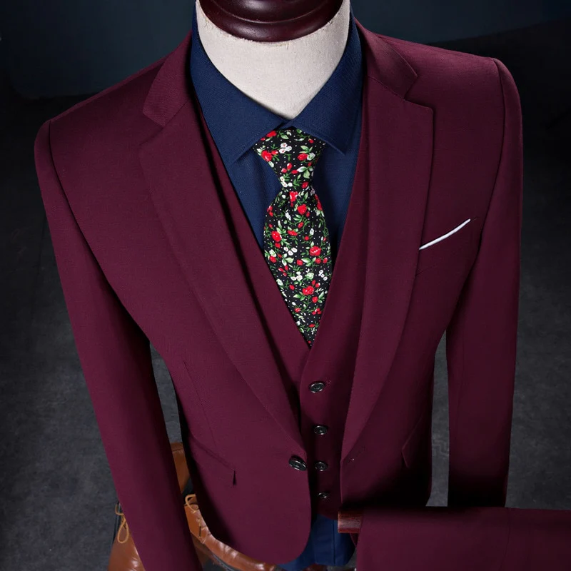 Luxury 3 Piece Men's Wedding Suit Fashion Men's Slim Solid Color Business Office Suit Sets Large Size Men Blazer+ Pants + Vest - Image 11