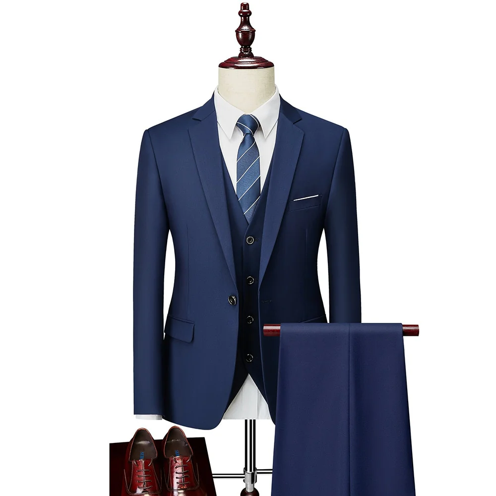Luxury 3 Piece Men's Wedding Suit Fashion Men's Slim Solid Color Business Office Suit Sets Large Size Men Blazer+ Pants + Vest - Image 13