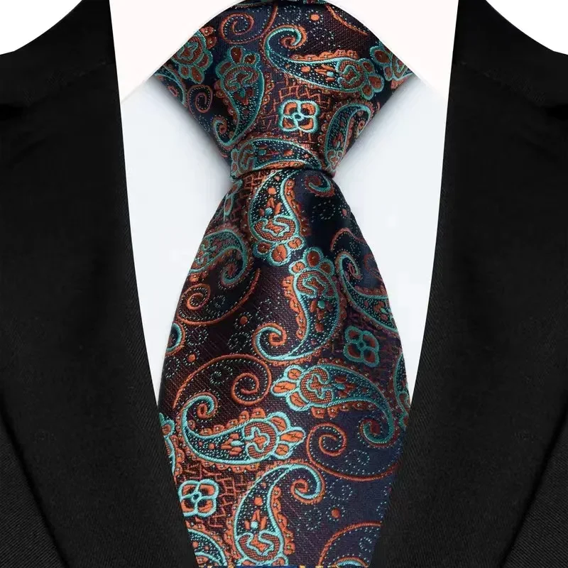 Luxury 8CM Mens Necktie Brown Orange Color Dot Stripes Ties For Man Groom Jacquard Woven Neck Tie For Business Wedding Party - Image 18
