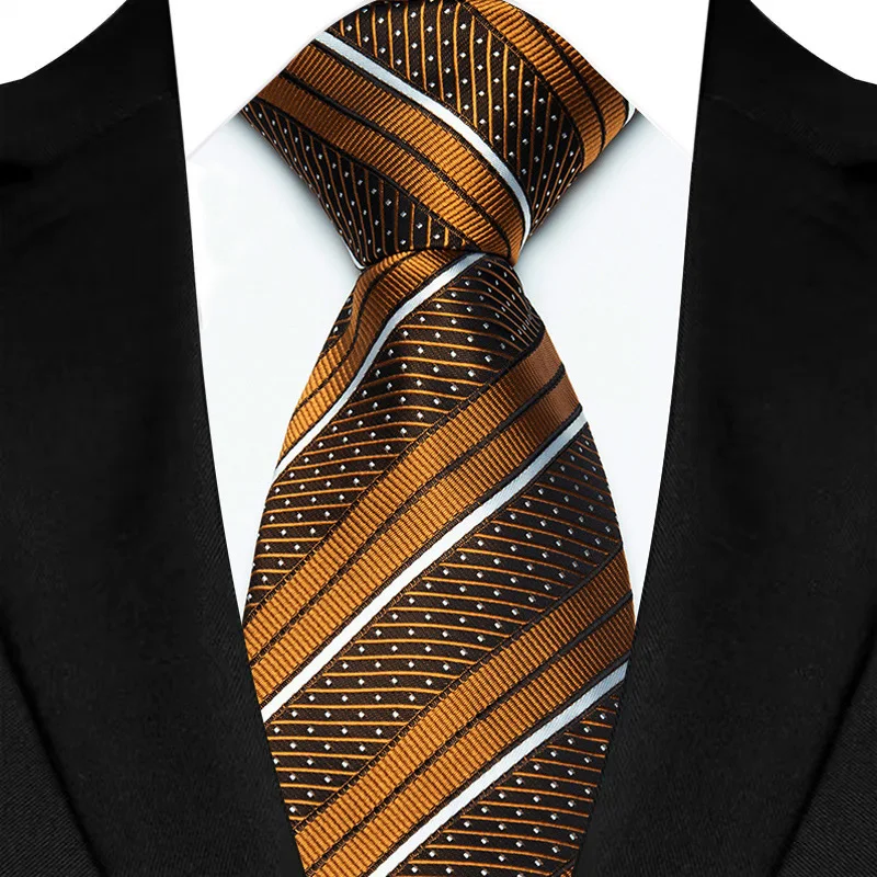Luxury 8CM Mens Necktie Brown Orange Color Dot Stripes Ties For Man Groom Jacquard Woven Neck Tie For Business Wedding Party - Image 19
