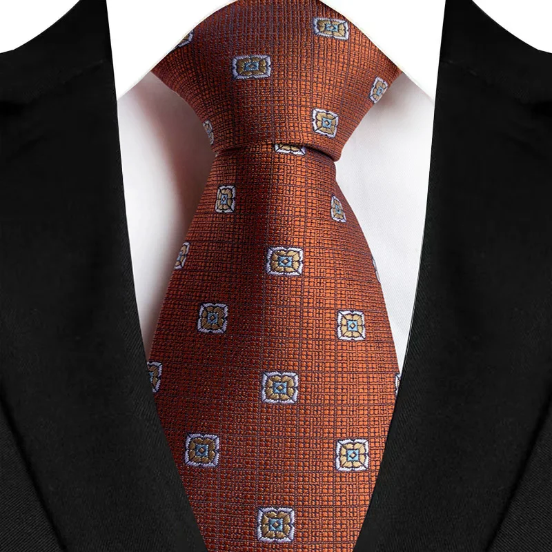 Luxury 8CM Mens Necktie Brown Orange Color Dot Stripes Ties For Man Groom Jacquard Woven Neck Tie For Business Wedding Party - Image 42
