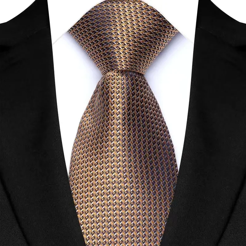 Luxury 8CM Mens Necktie Brown Orange Color Dot Stripes Ties For Man Groom Jacquard Woven Neck Tie For Business Wedding Party - Image 17