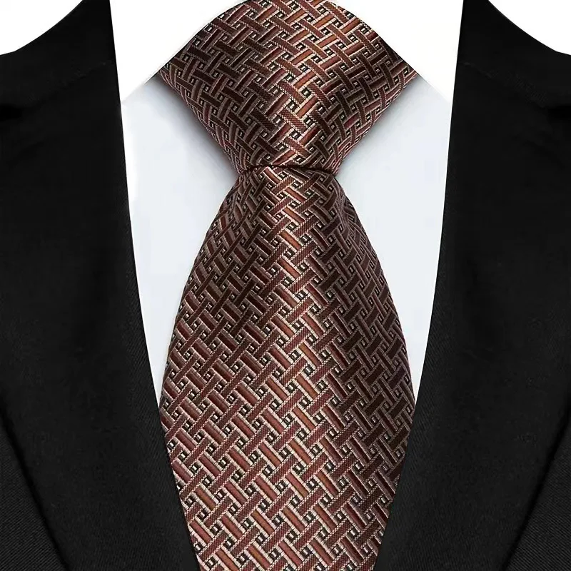 Luxury 8CM Mens Necktie Brown Orange Color Dot Stripes Ties For Man Groom Jacquard Woven Neck Tie For Business Wedding Party - Image 18