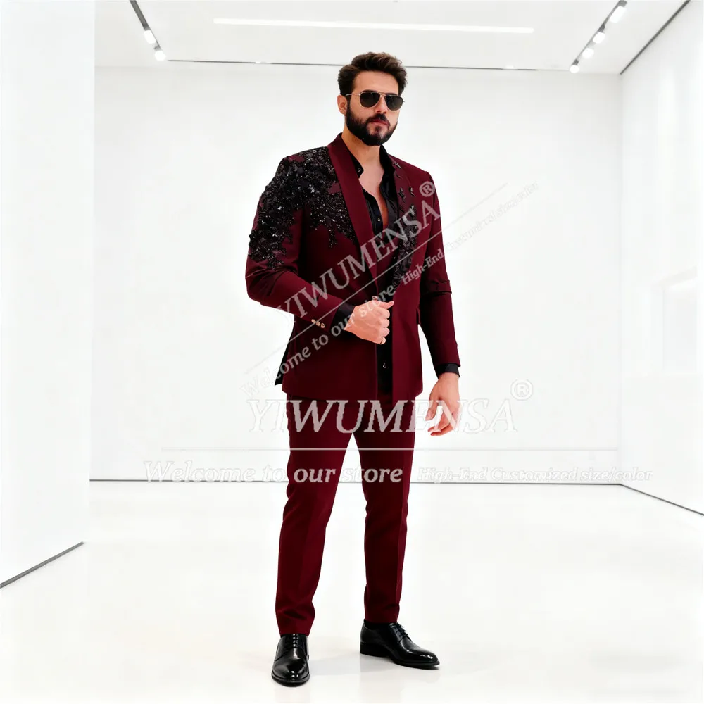 Luxury Crystals Beaded Suits Men 3 Pieces Sets Shawl Lapel Prom Blazers Customized Man Banquet Attire Groom Wedding Tuxedos 2026 - Image 10