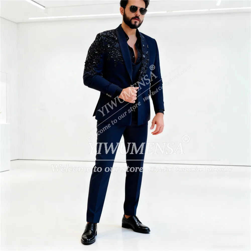 Luxury Crystals Beaded Suits Men 3 Pieces Sets Shawl Lapel Prom Blazers Customized Man Banquet Attire Groom Wedding Tuxedos 2026 - Image 11