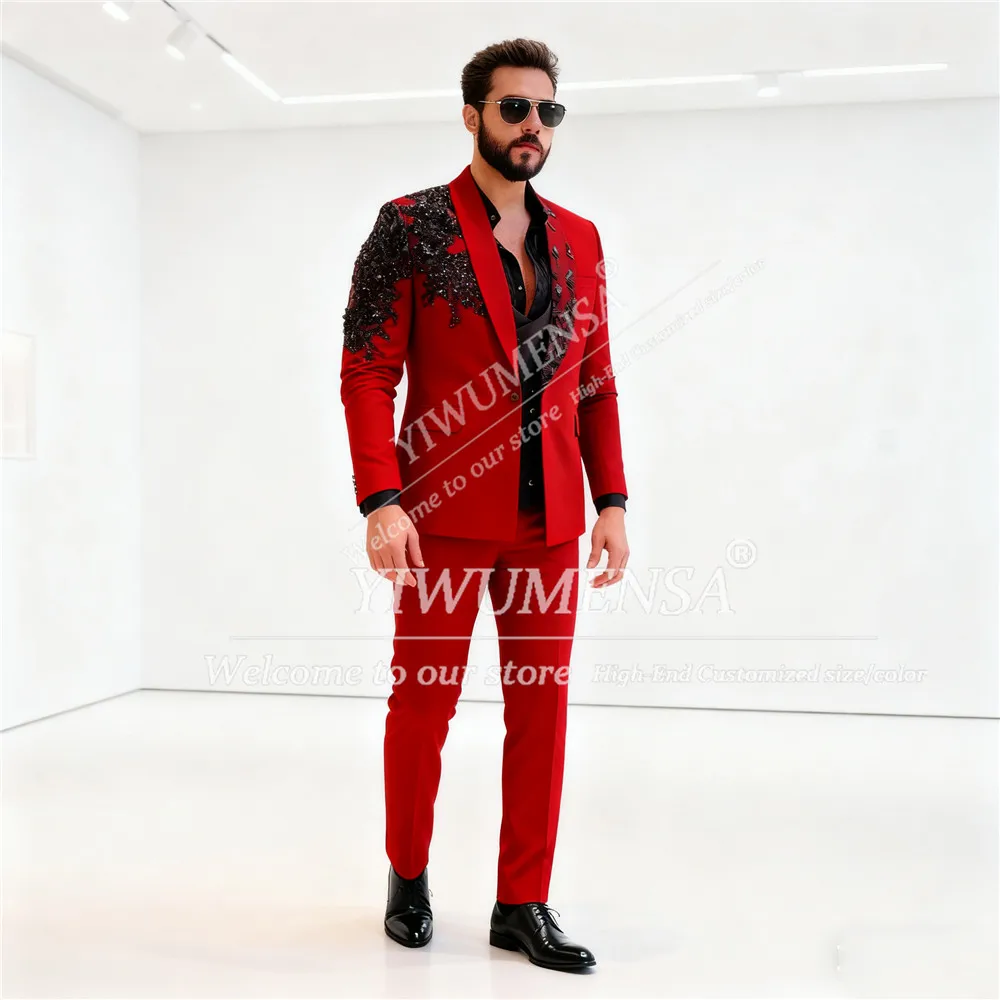 Luxury Crystals Beaded Suits Men 3 Pieces Sets Shawl Lapel Prom Blazers Customized Man Banquet Attire Groom Wedding Tuxedos 2026 - Image 12