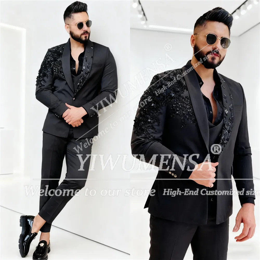 Luxury Crystals Beaded Suits Men 3 Pieces Sets Shawl Lapel Prom Blazers Customized Man Banquet Attire Groom Wedding Tuxedos 2026 - Image 2