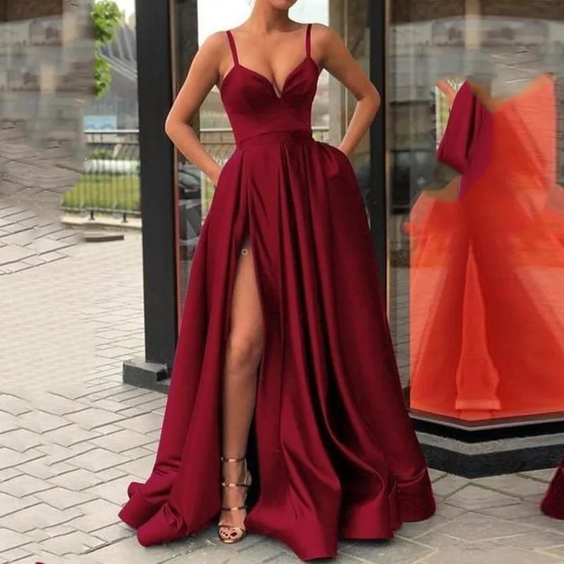 Luxury Elegant Women Satin Maxi Slip Dress Banquet Formal Sleeveless Sexy Split with Trailing Exquisite Women's Evening Dresses - Image 4