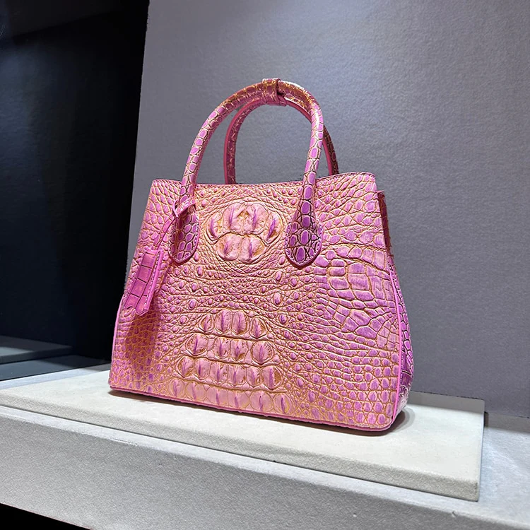Luxury Genuine Leather Women Handbags Fashion Crocodile Pattern Lady Small Shoulder Messenger Bag Girl Pink Top Handle Tote Bags - Image 7