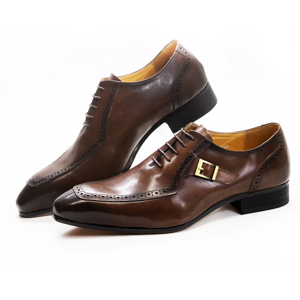 Luxury Leather Mens Dress Shoes Office Business Wedding Formal Shoes Brown Black Lace Up Buckle Pointed Toe Oxford Shoes for Men - Image 2