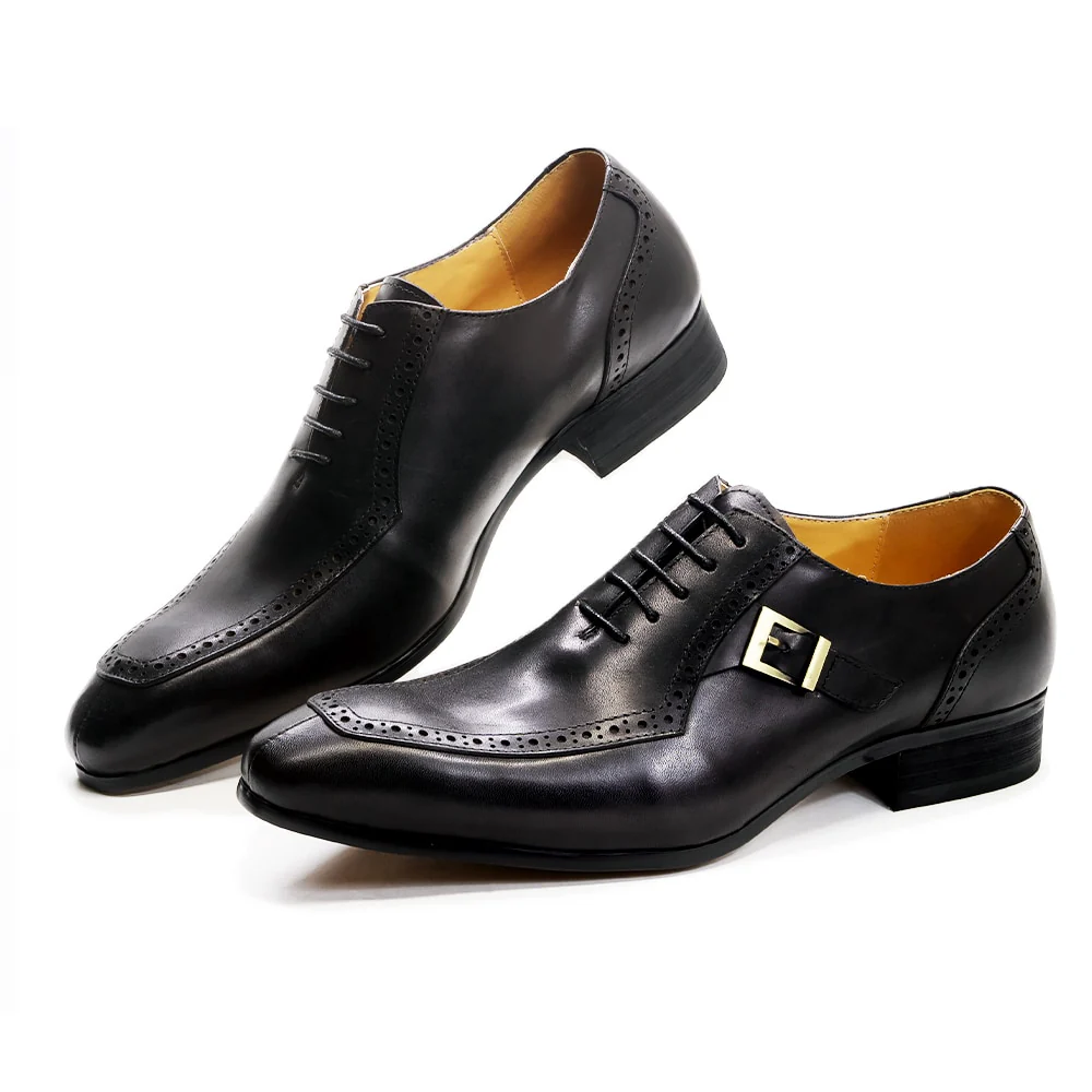 Luxury Leather Mens Dress Shoes Office Business Wedding Formal Shoes Brown Black Lace Up Buckle Pointed Toe Oxford Shoes for Men - Image 3