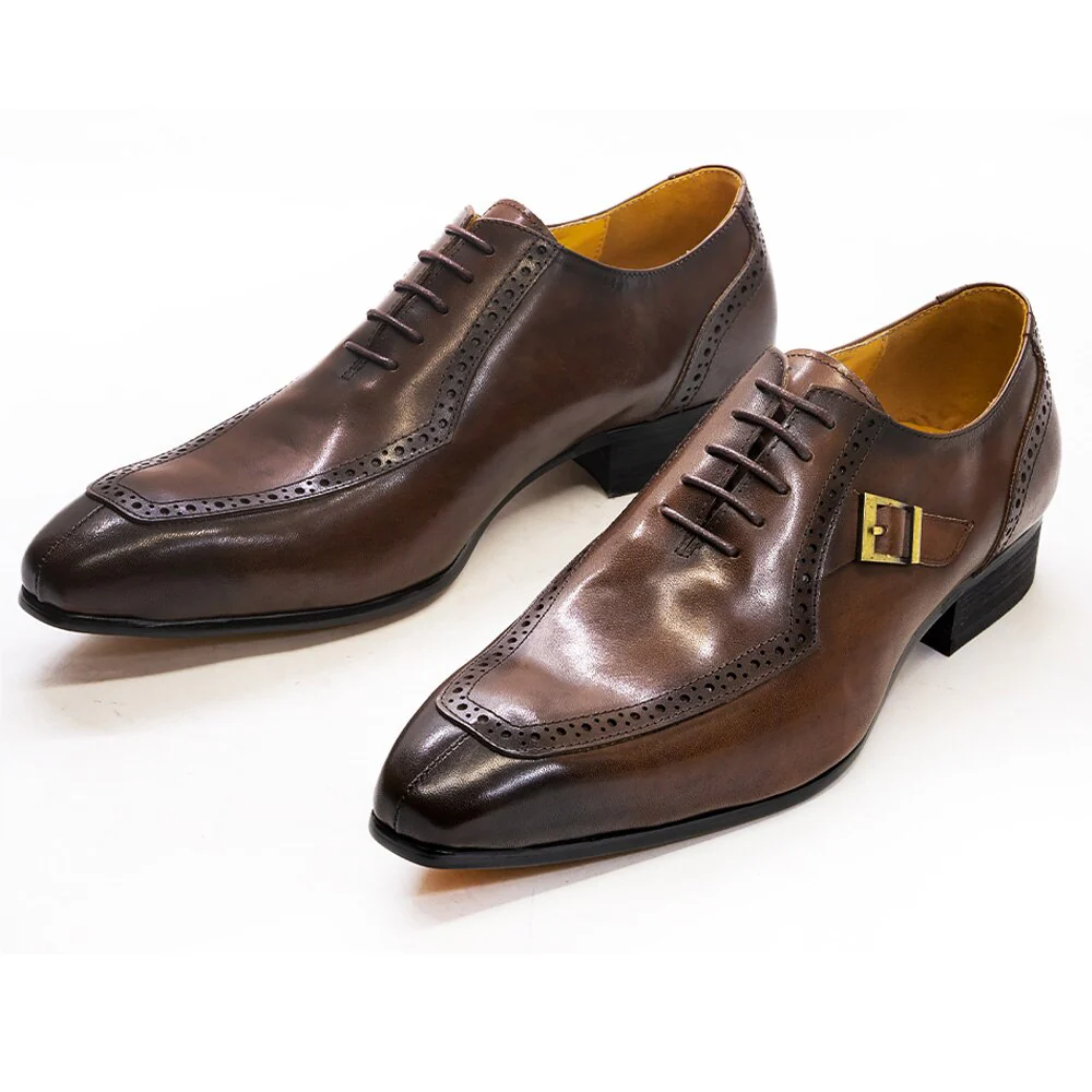 Luxury Leather Mens Dress Shoes Office Business Wedding Formal Shoes Brown Black Lace Up Buckle Pointed Toe Oxford Shoes for Men - Image 4