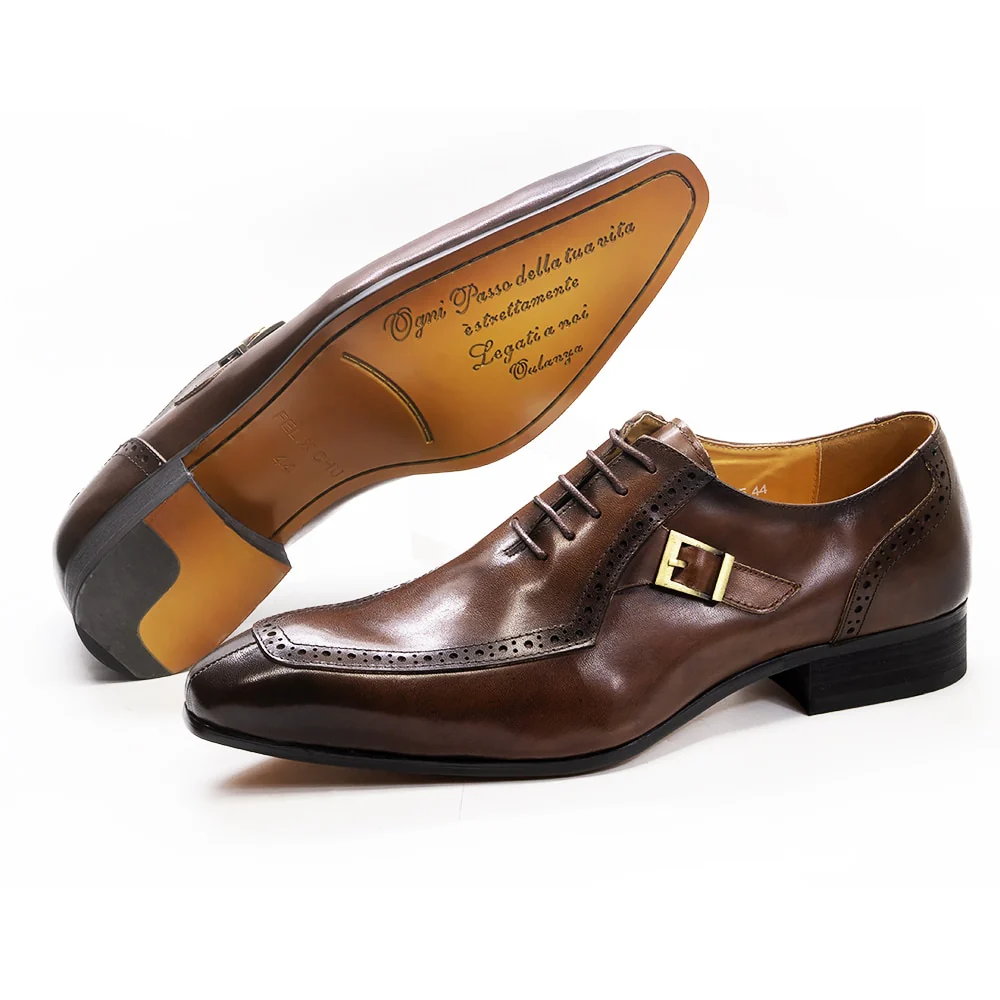 Luxury Leather Mens Dress Shoes Office Business Wedding Formal Shoes Brown Black Lace Up Buckle Pointed Toe Oxford Shoes for Men - Image 5