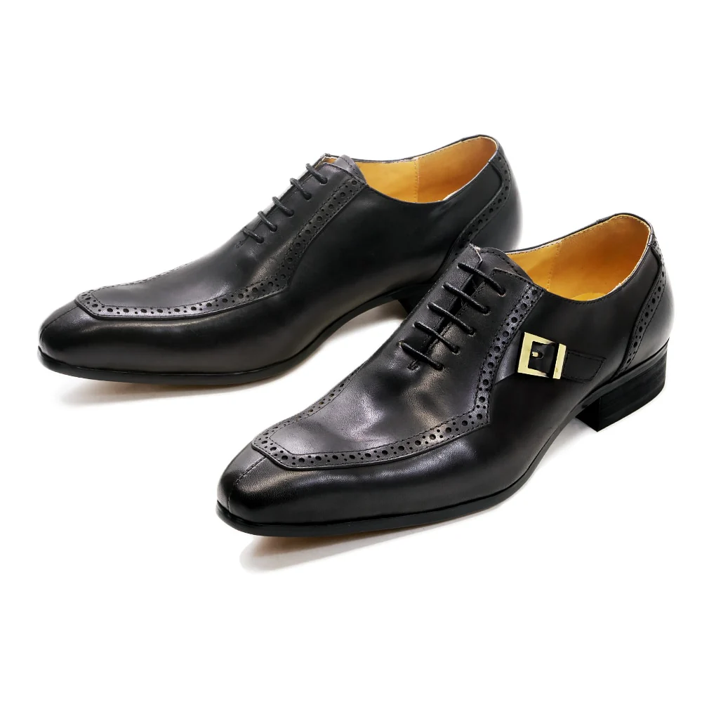 Luxury Leather Mens Dress Shoes Office Business Wedding Formal Shoes Brown Black Lace Up Buckle Pointed Toe Oxford Shoes for Men - Image 7