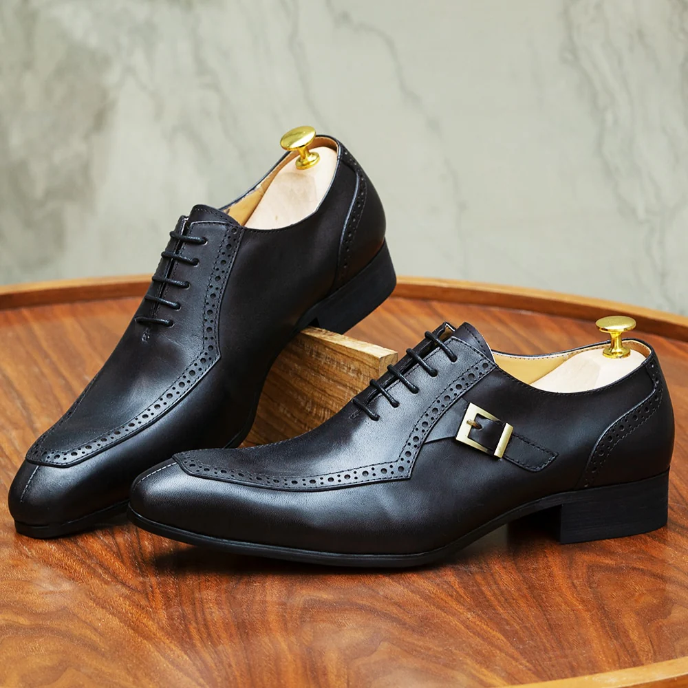 Luxury Leather Mens Dress Shoes Office Business Wedding Formal Shoes Brown Black Lace Up Buckle Pointed Toe Oxford Shoes for Men - Image 8