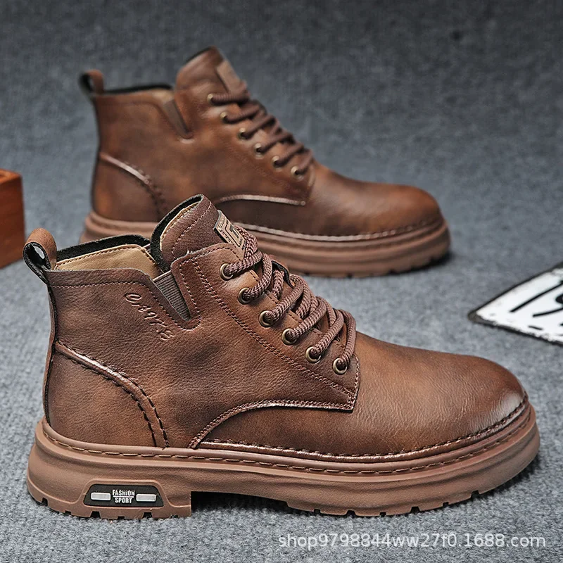 Luxury Men Ankle Boots Retro British High-top Men Boots Fashion High Quality Leather Shoes 2024 New Outdoor Men Motorcycle Boots - Image 4