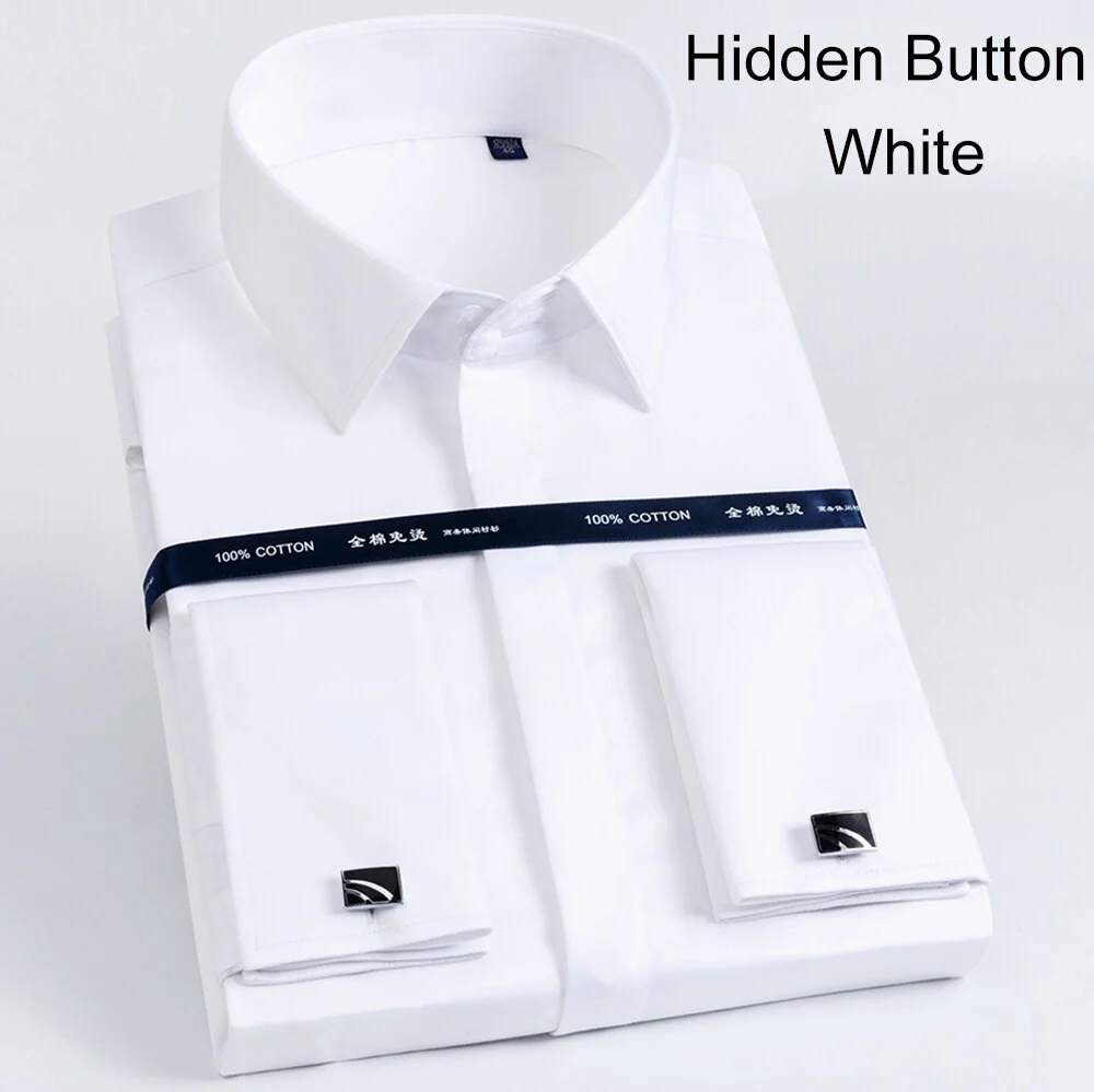 Luxury Mercerized Cotton French Cuff Button Shirts Long Sleeve Men Tuxedo Wedding Shirt High Quality Dress Shirt with Cufflinks - Image 11