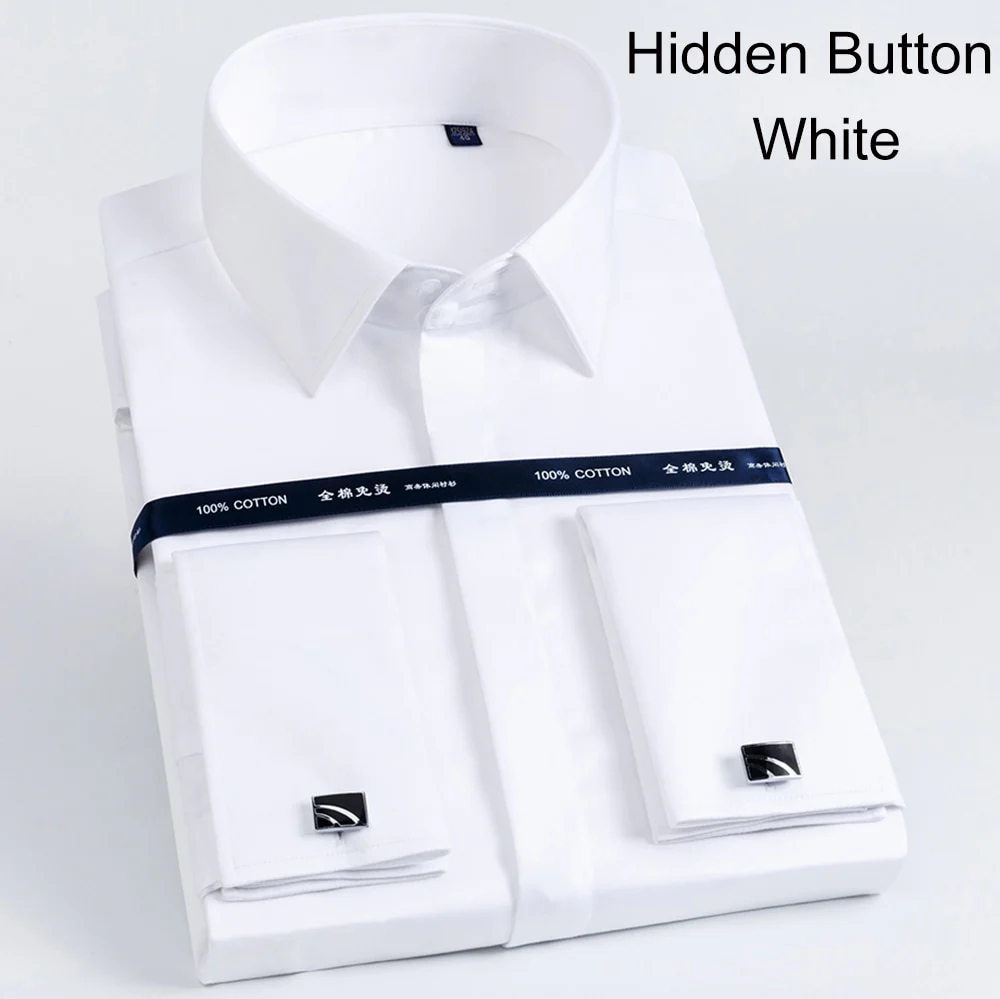 Luxury Mercerized Cotton French Cuff Button Shirts Long Sleeve Men Tuxedo Wedding Shirt High Quality Dress Shirt with Cufflinks - Image 4