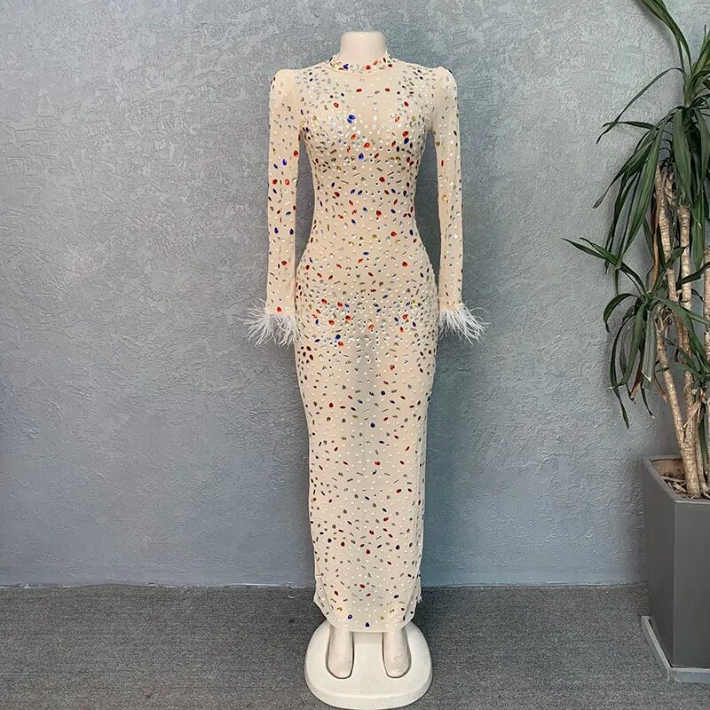 Luxury Mesh Crystals Long Party Dresses For Women Sexy Rhinestones Birthday Night Clubwear Maxi Dress Celebrities Stage Outfits - Image 5