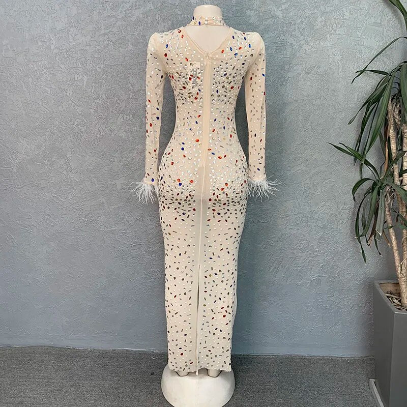 Luxury Mesh Crystals Long Party Dresses For Women Sexy Rhinestones Birthday Night Clubwear Maxi Dress Celebrities Stage Outfits - Image 6