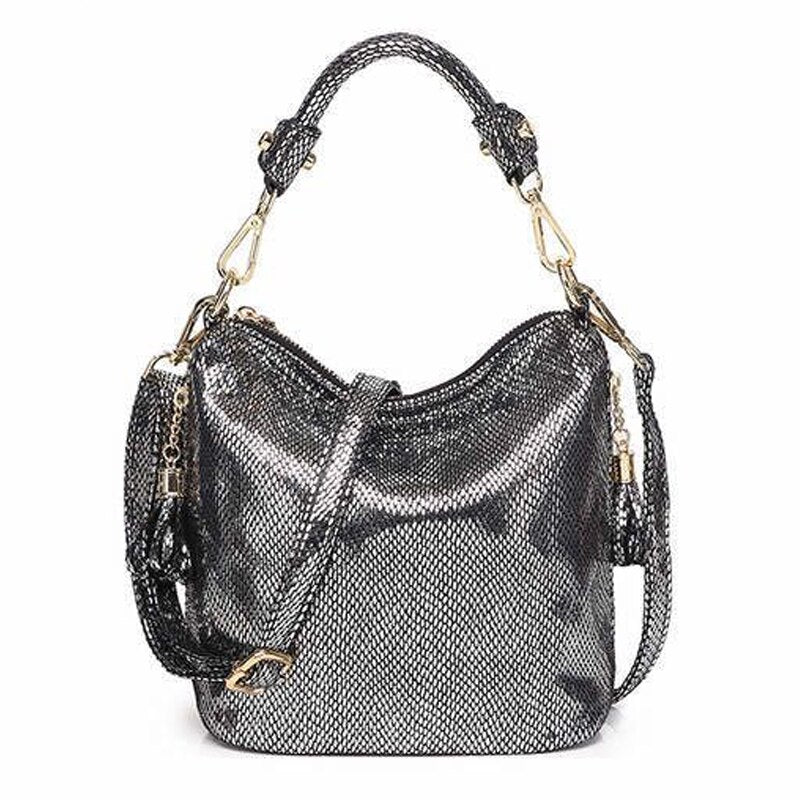 Luxury PU Handbags For Women New Summer Lady Shiny Coating Bucket Shoulder Bags Fashion Metalic Gold Silver Handbag - Image 3