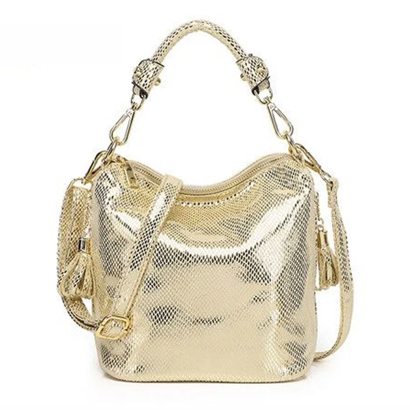 Luxury PU Handbags For Women New Summer Lady Shiny Coating Bucket Shoulder Bags Fashion Metalic Gold Silver Handbag - Image 4