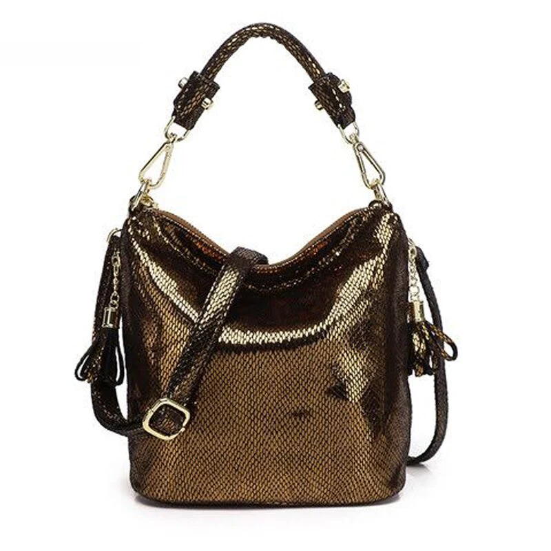 Luxury PU Handbags For Women New Summer Lady Shiny Coating Bucket Shoulder Bags Fashion Metalic Gold Silver Handbag - Image 6