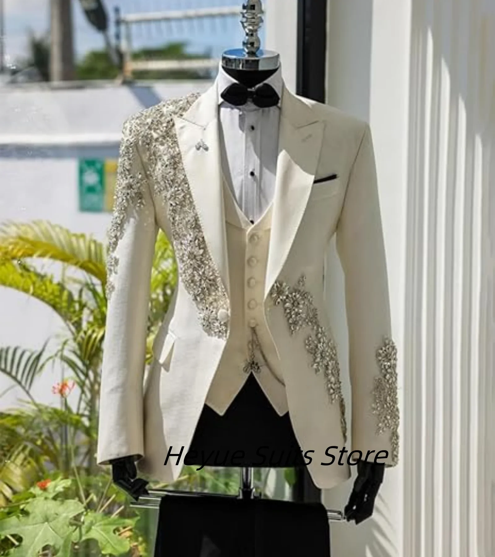 Luxury Rhinestones Men Suits Slim Fit Customized Groom Best Man Wedding Party Tuxedos 3 Pieces Sets Male Blazers Traies Dehombre - Image 6