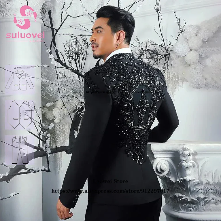 Luxury Shiny Beaded Applique Tuxedo Suits For Men Wedding 3 Piece Pants Set Customized Formal Groom Shawl Lapel Blazer Masculino - Image 7