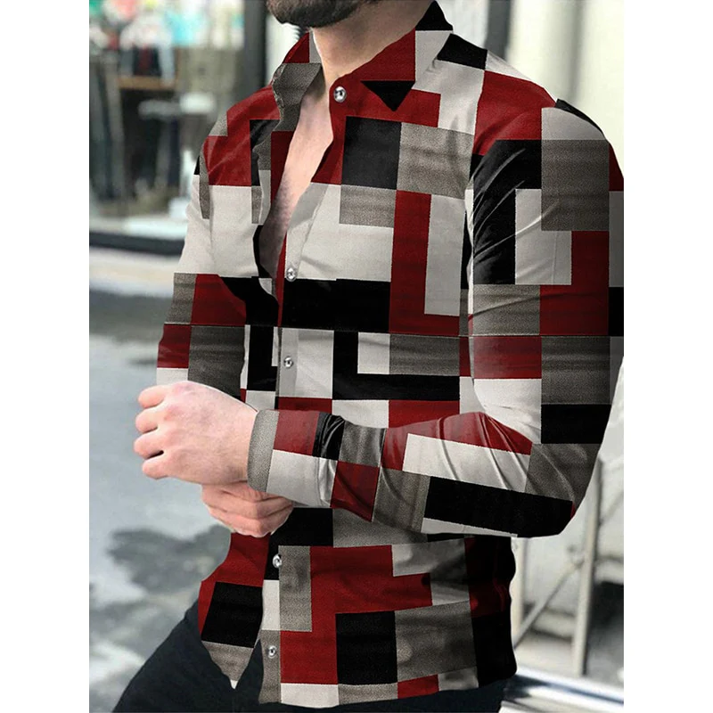 Luxury Social Men Shirts Turn-down Collar Buttoned Shirt Casual Lattice Print Long Sleeve Tops Men's Clothes Club Prom Cardigan - Image 7