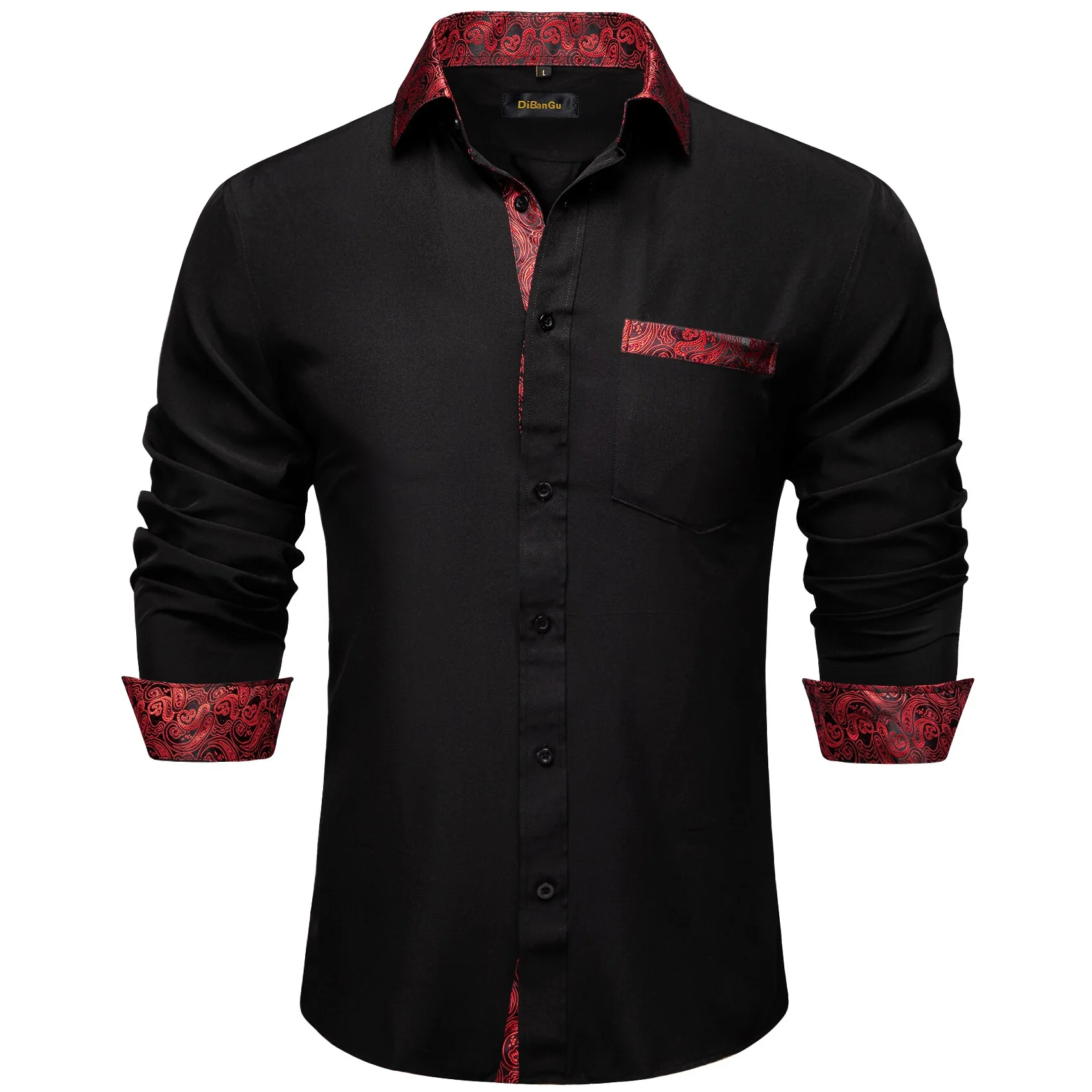 Luxury White Red Dress Shirts for Men Clothing Long Sleeve Tuxedo Social Casual Splicing Paisley Collar Cuff Mens Shirt - Image 9