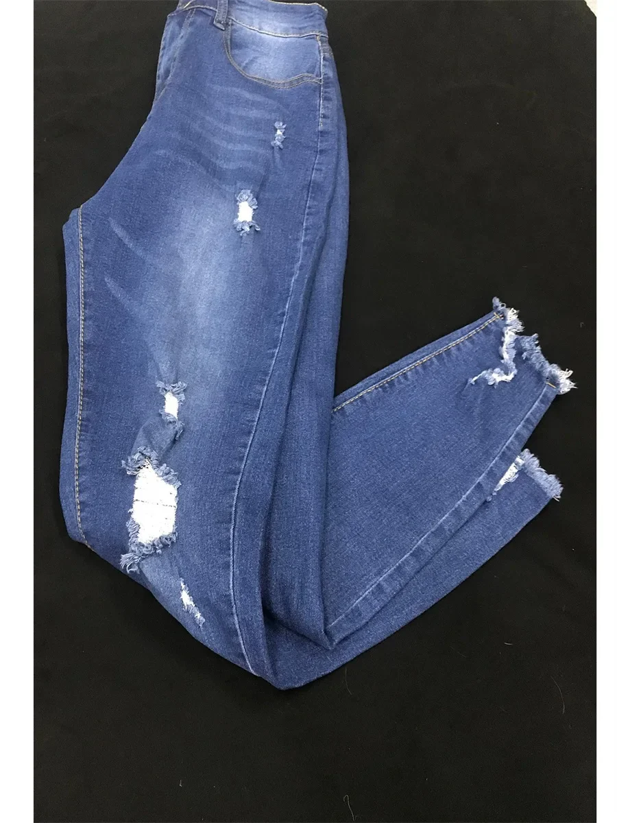 LW Plus Size High-waisted Ripped Jeans Zipper Fly L-5XL Street Solid Color Holes Stretchy Sheath Skiny Women Fashion Pants - Image 4