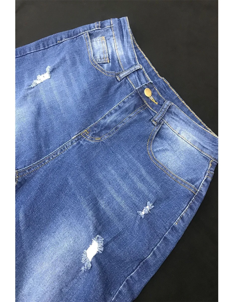 LW Plus Size High-waisted Ripped Jeans Zipper Fly L-5XL Street Solid Color Holes Stretchy Sheath Skiny Women Fashion Pants - Image 5
