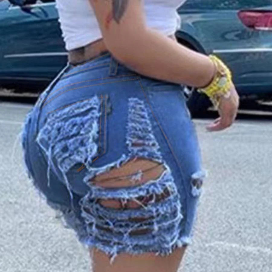 LW Summer Jeans Mid Waist Ripped Denim Shorts (No Stretch) S-5XL Casual Solid Skinny Holes Zipper Fly Sheath Women Pants - Image 3