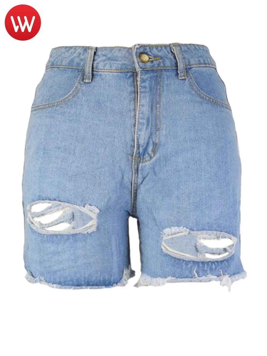 LW Summer Jeans Mid Waist Ripped Denim Shorts (No Stretch) S-5XL Casual Solid Skinny Holes Zipper Fly Sheath Women Pants - Image 5