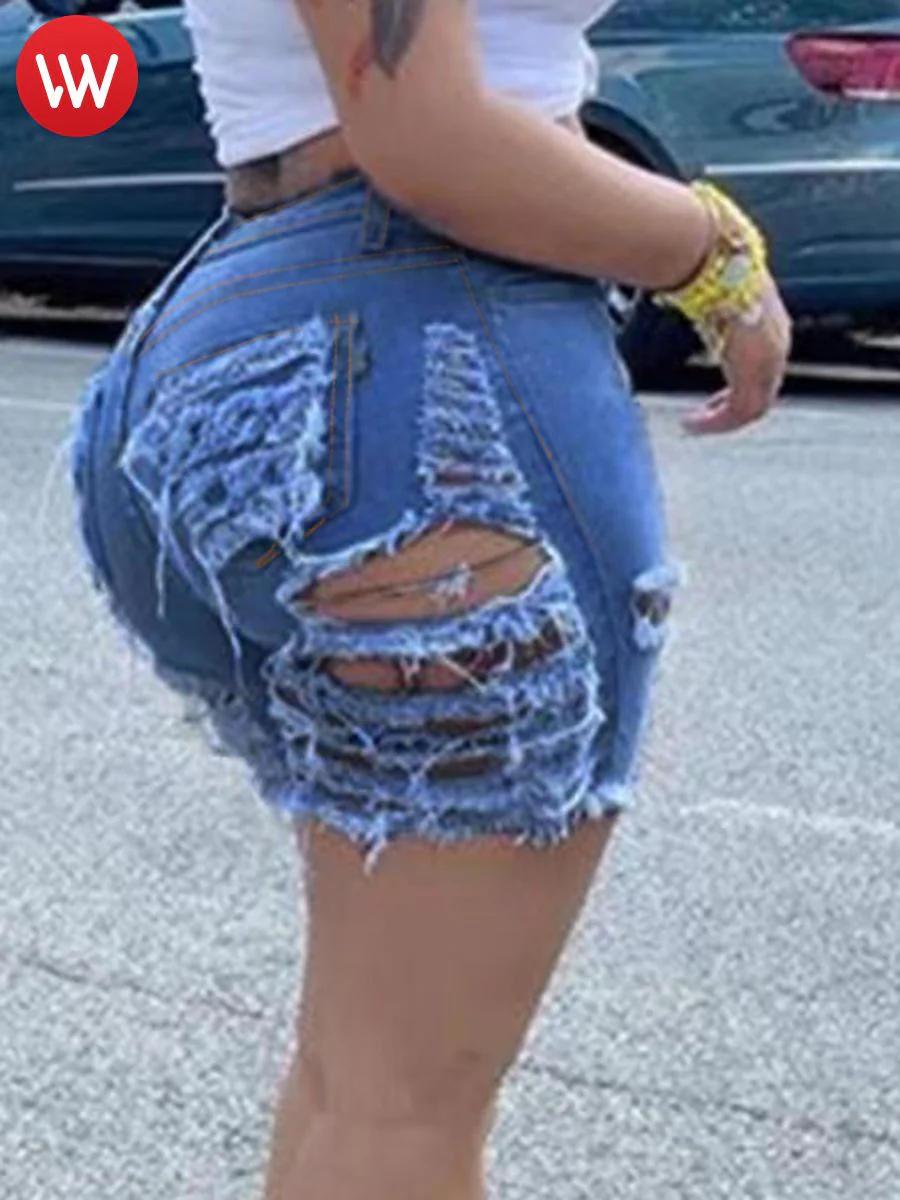LW Summer Jeans Mid Waist Ripped Denim Shorts (No Stretch) S-5XL Casual Solid Skinny Holes Zipper Fly Sheath Women Pants - Image 6
