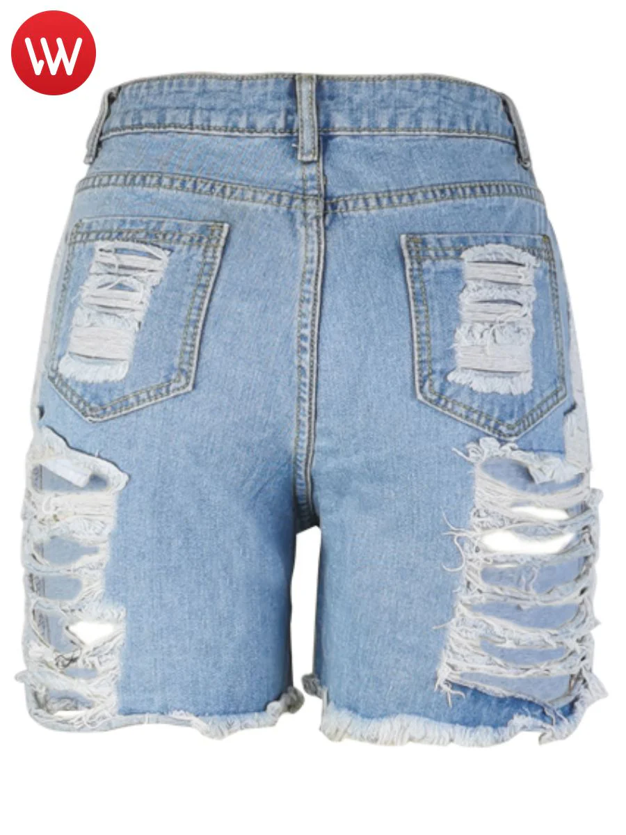 LW Summer Jeans Mid Waist Ripped Denim Shorts (No Stretch) S-5XL Casual Solid Skinny Holes Zipper Fly Sheath Women Pants - Image 8