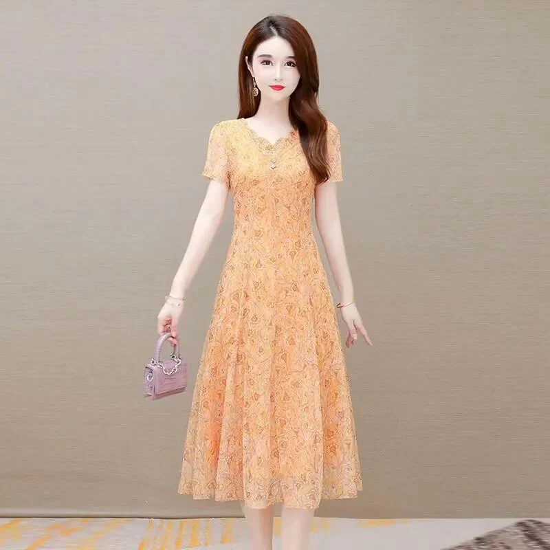 M-5XL Plus Size Women Dress Temperament Embroidery Graphic Elegant Dresses Female Knee Skirts Retro Thin Summer Dignified - Image 10